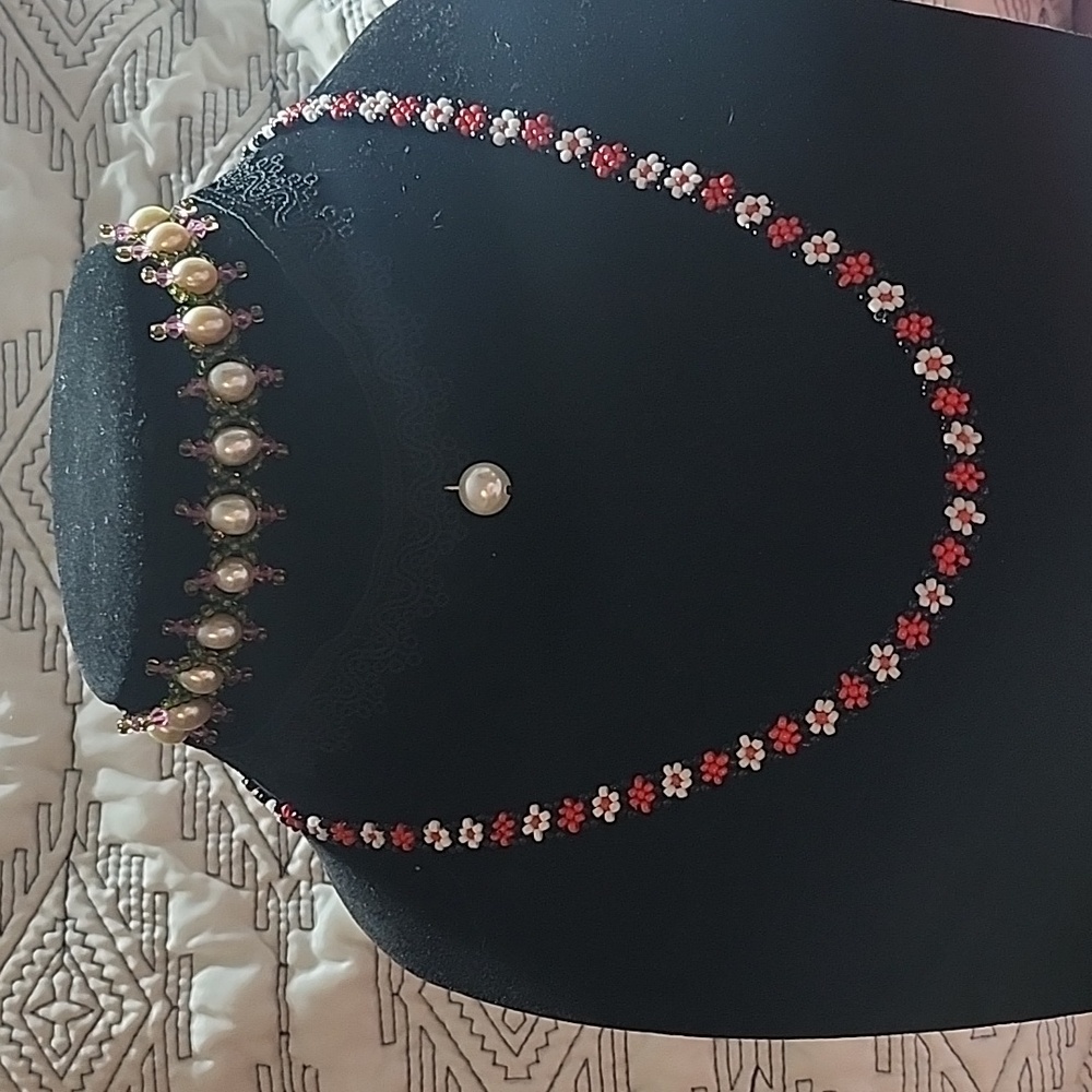 3 pcs Elegant Black Lace Choker with Pearl Pendant And Beaded 2 Necklace